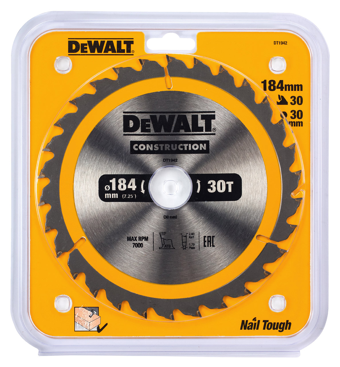 Диск пильный по дереву DEWALT CONSTRUCTION, 184х30х1.7 мм (DT1942-QZ)