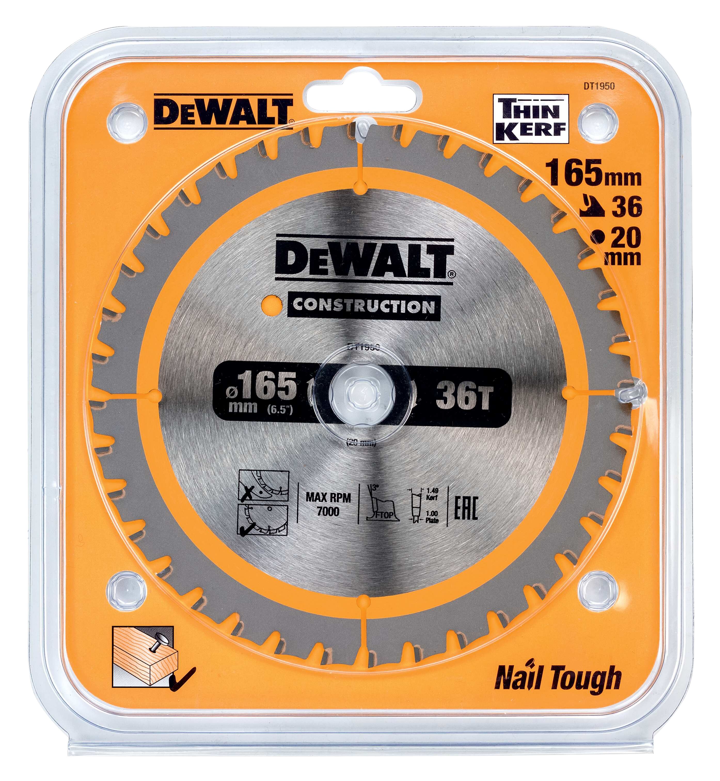 Диск пильный по дереву DEWALT CONSTRUCTION, 165х20х1 мм (DT1950-QZ)