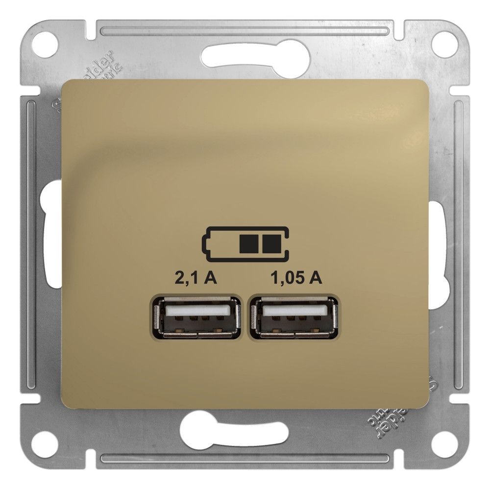 Розетка USB A+A 5В/2,1А 2х5В/1,05А Systeme Electric (Schneider Electric) Glossa, титан GSL000433