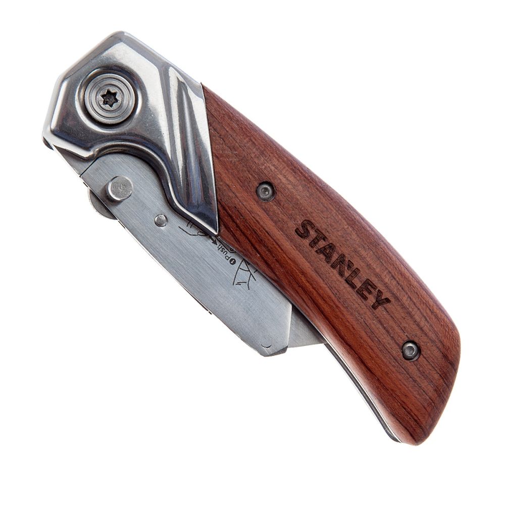 Нож STANLEY FOLDING KNIFE WITH WOODEN HANDLE STANLEY 0-10-073, складной с фиксированным лезвием с фронтальной загрузкой и деревянной ручкой