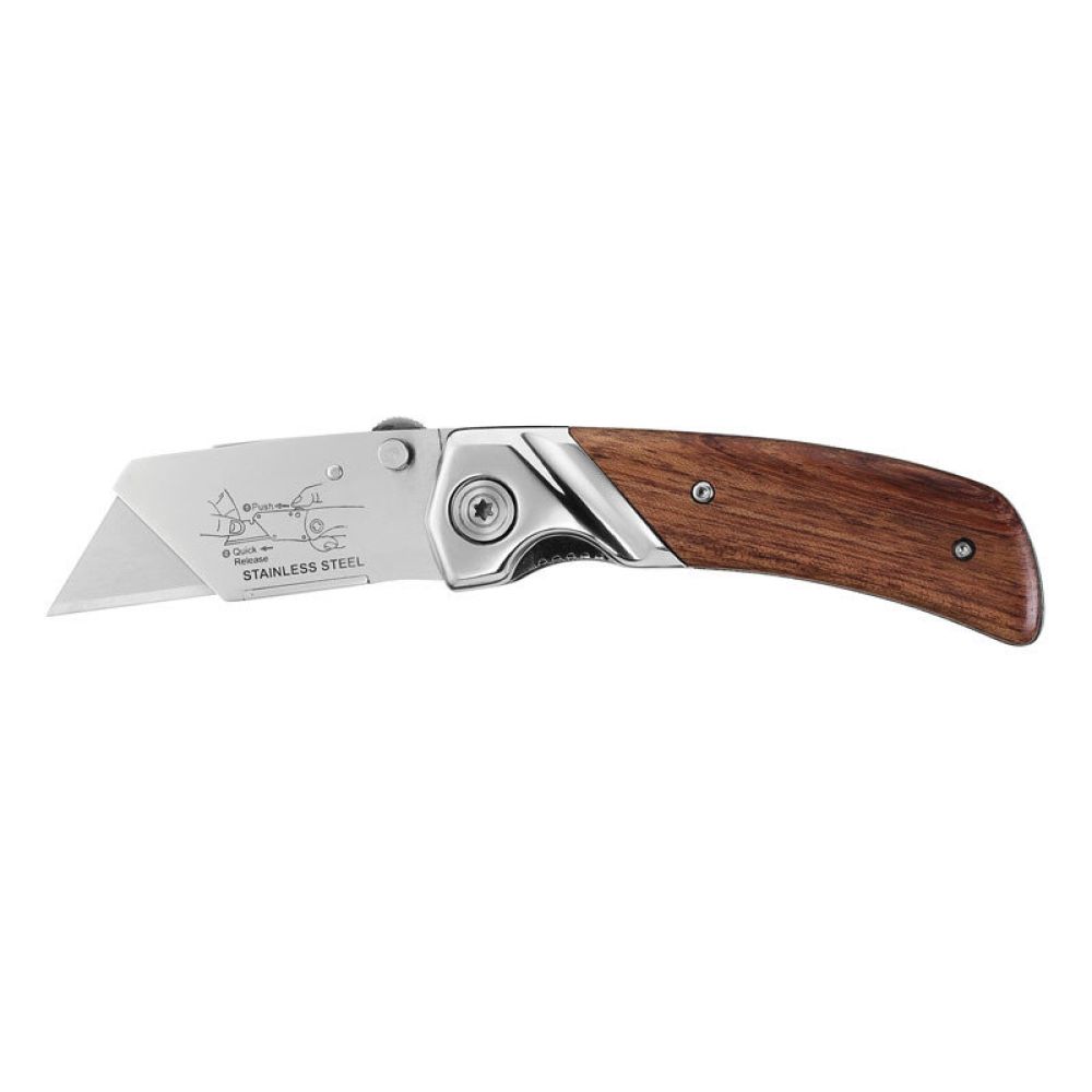 Нож STANLEY FOLDING KNIFE WITH WOODEN HANDLE STANLEY 0-10-073, складной с фиксированным лезвием с фронтальной загрузкой и деревянной ручкой