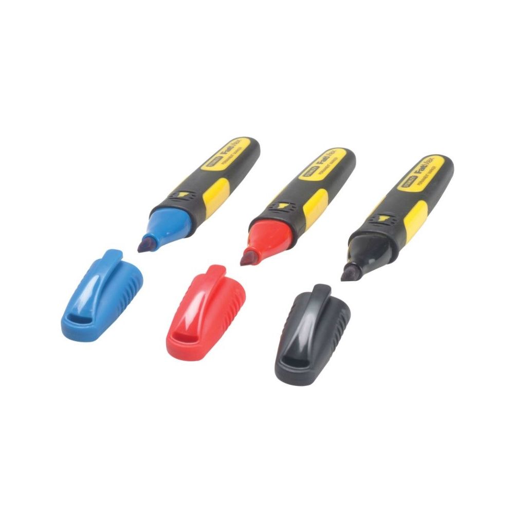 Набор из 3-х разноцветных маркеров FatMax с заостренными наконечниками (черный, красный, синий) STANLEY 0-47-322