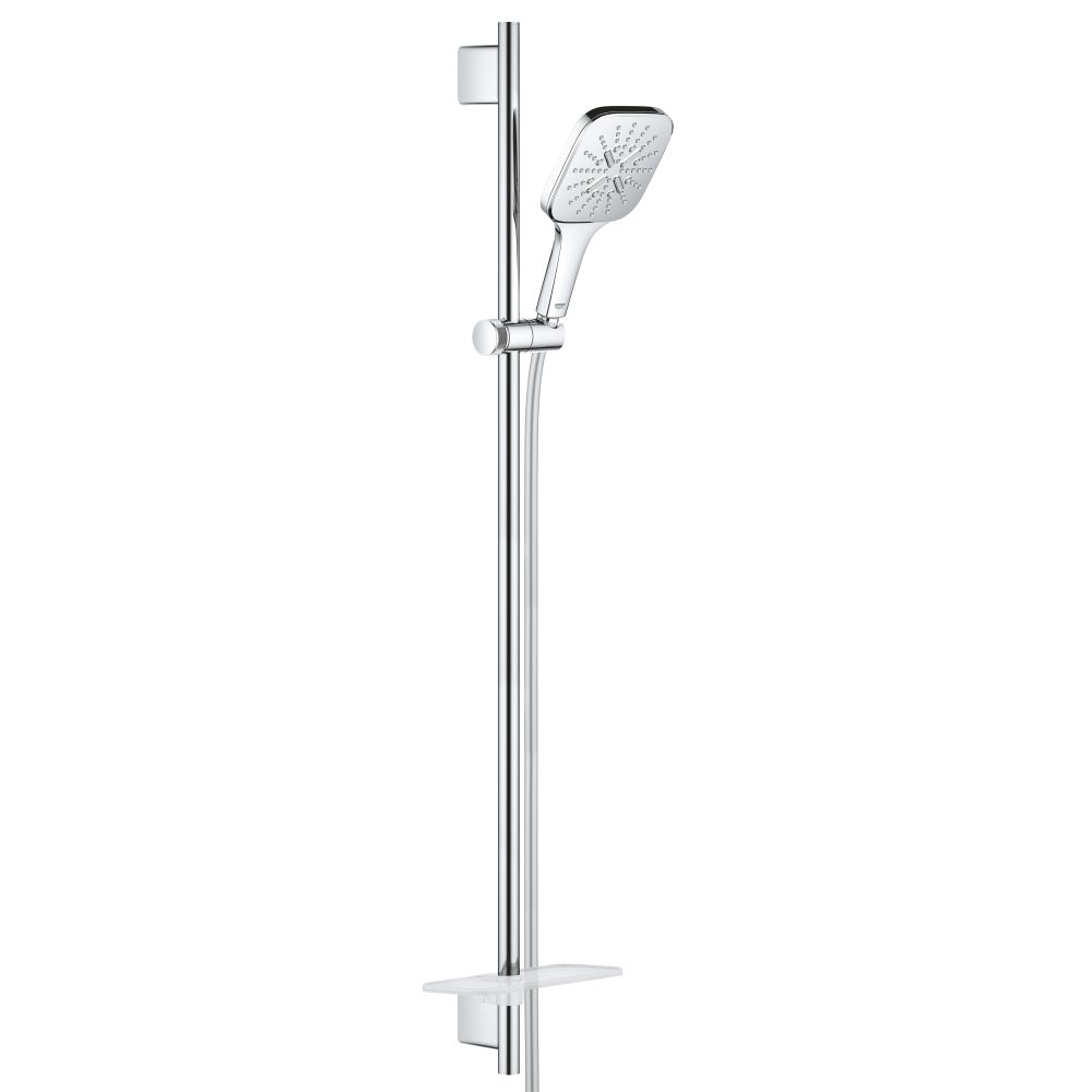 Душевой гарнитур GROHE Rainshower SmartActive 130 Cube с мыльницей, 3 режима струи, душевая штанга 900 мм, 12 л/мин, хром (26586000)
