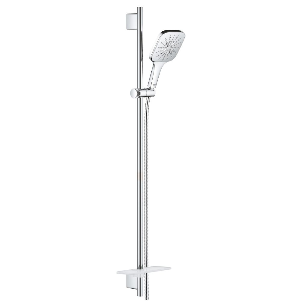 Душевой гарнитур GROHE Rainshower SmartActive 130 Cube с мыльницей, 3 режима струи, душевая штанга 900 мм, 9,5 л/мин, хром (26587000)