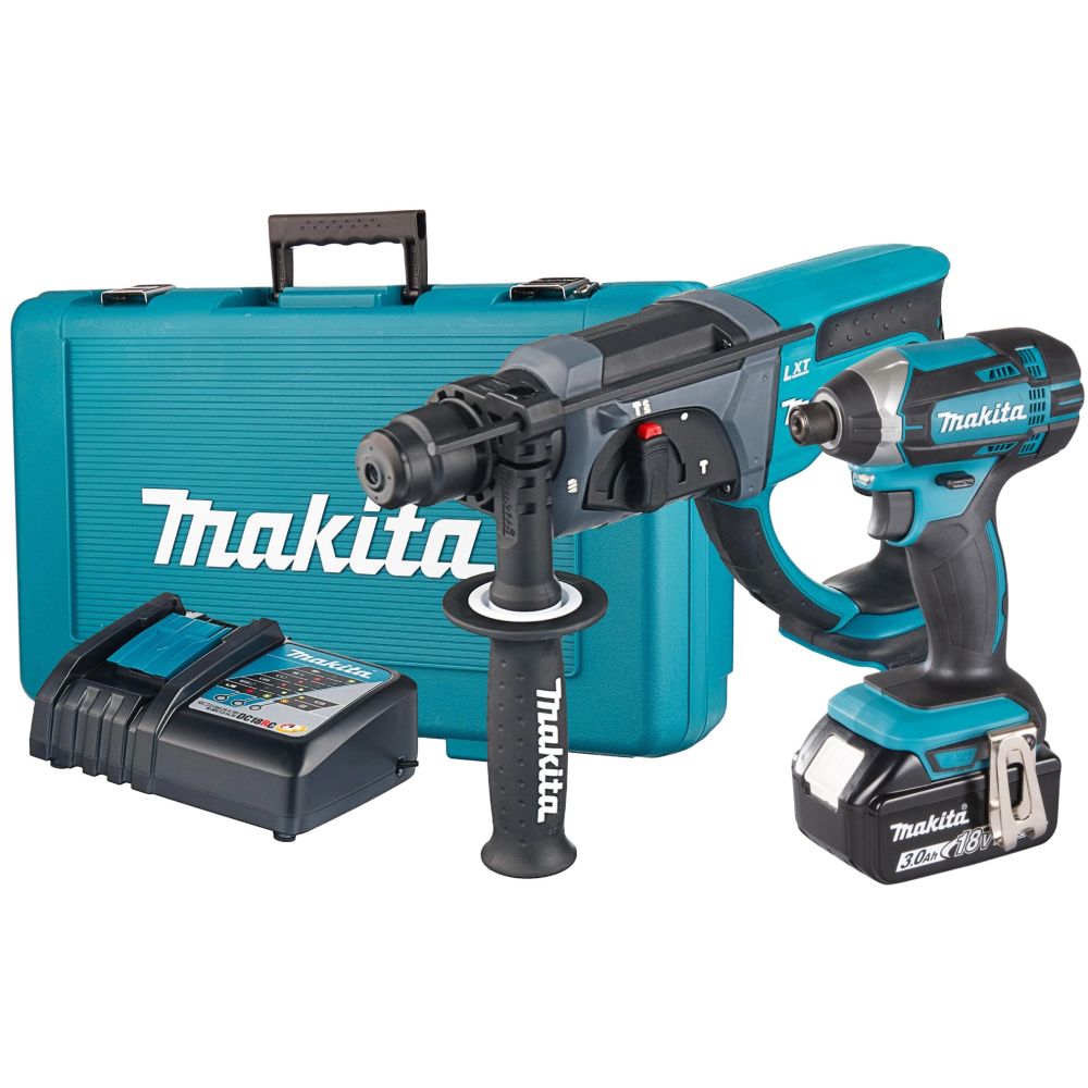 Аккумуляторный набор Makita, 18 В: перфоратор DHR202 + шуруповерт DTD152, с АКБ 3 Ач и ЗУ, в кейсе