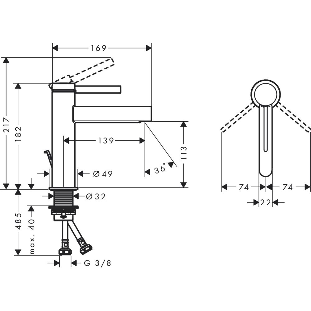 Смеситель для раковины hansgrohe Finoris 110, со сливным гарнитуром 76020700, матовый белый
