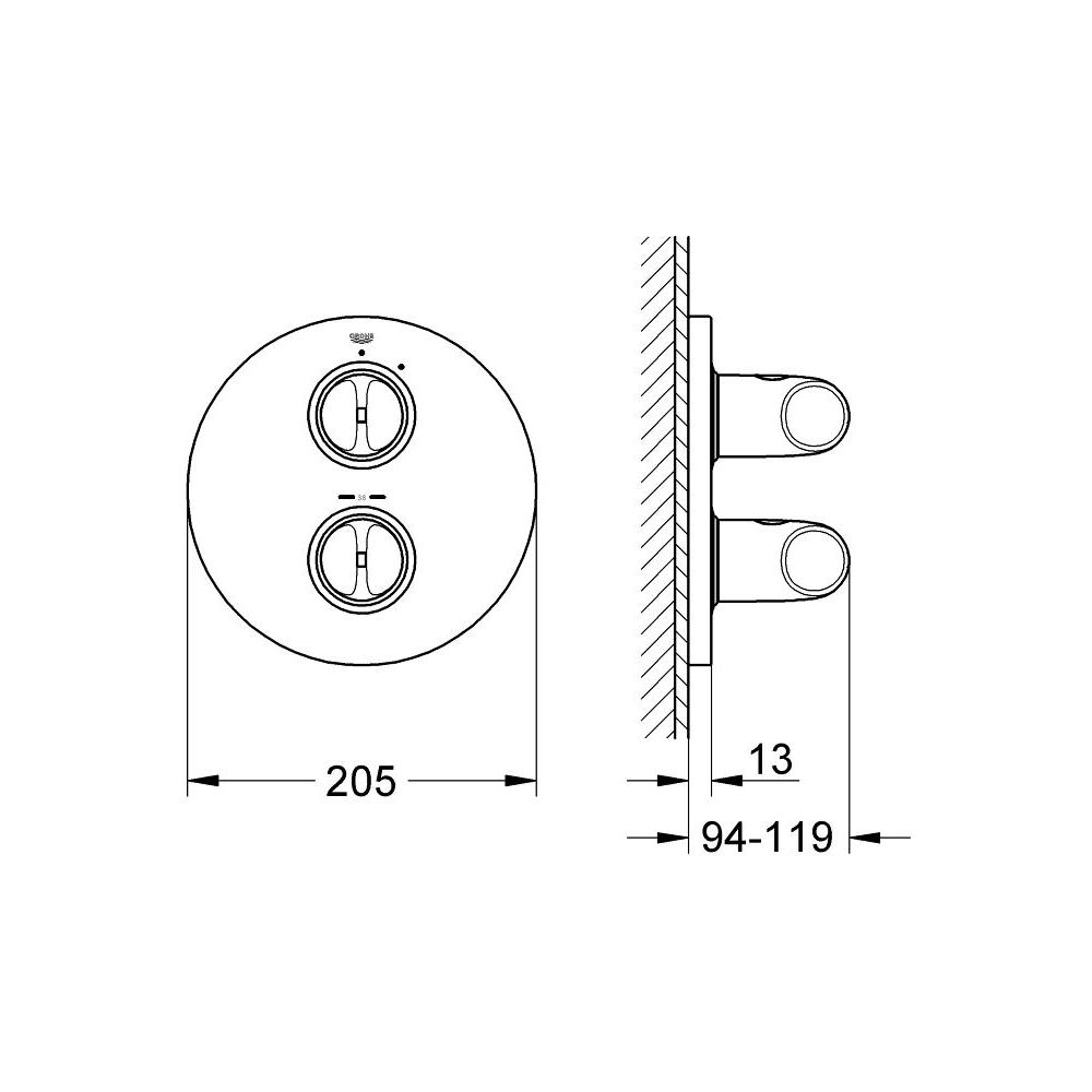 Внешняя часть термостата для душа GROHE Veris, хром (19369000)