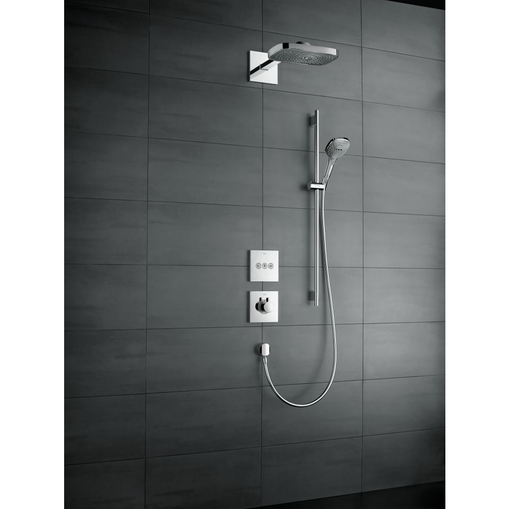 Душевой гарнитур hansgrohe Raindance Select E 120 3jet со штангой 90 см и мыльницей 26621400, белый/хром
