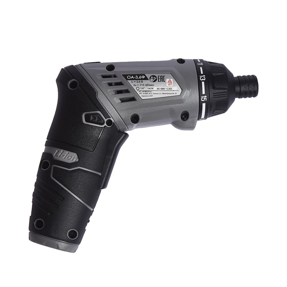 Аккумуляторная отвертка ИНТЕРСКОЛ ОА-3,6Ф, 3.6 В, 5 Н·м, 200 об/мин, 1 АКБ, 1.3 Ач, ЗУ, 433.0.2.00