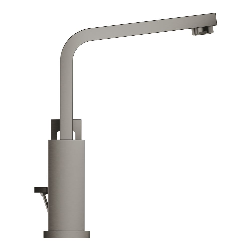 Смеситель для раковины GROHE Eurocube с донным клапаном и высоким изливом, темный графит матовый (23135AL0)