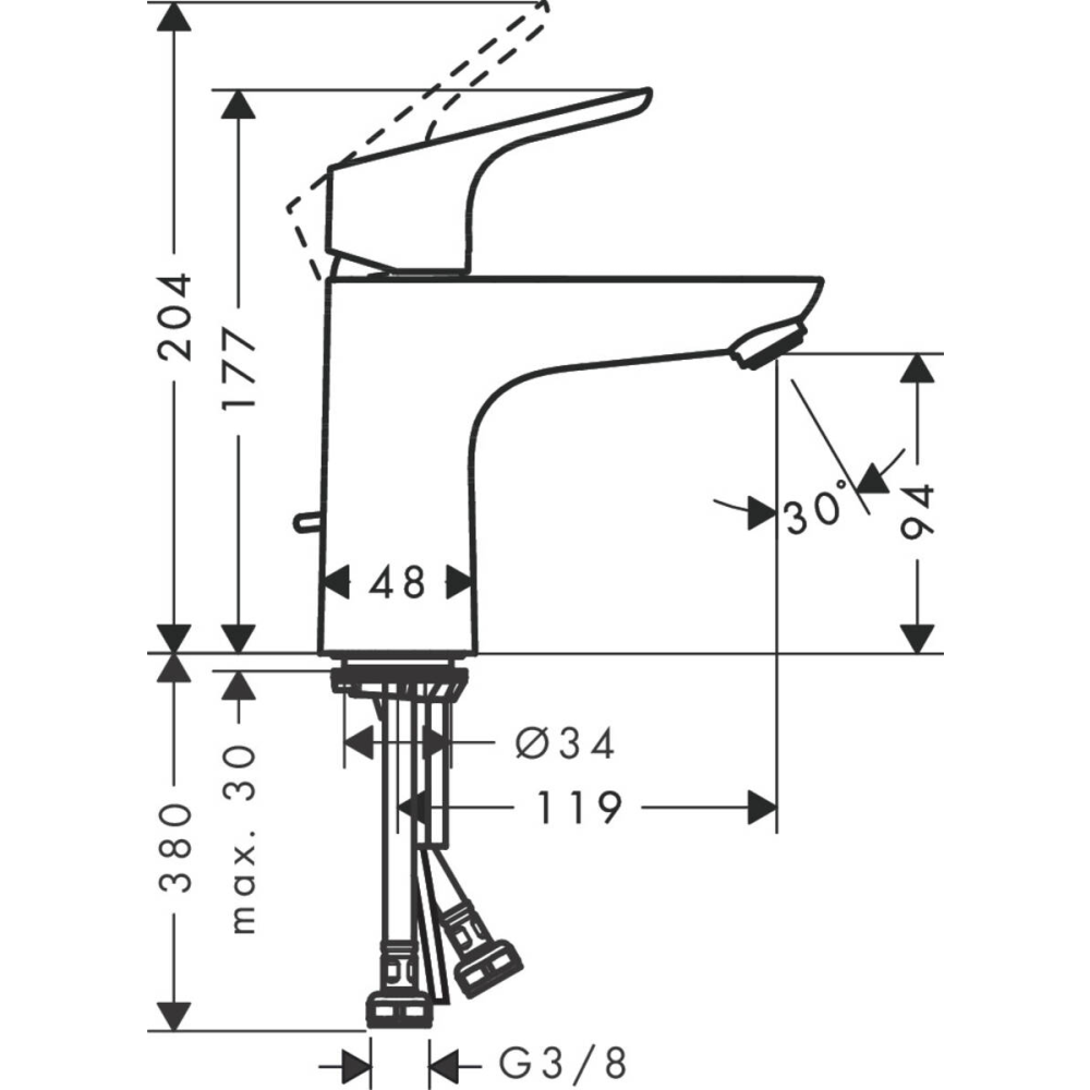 Смеситель для раковины hansgrohe Focus 100 со сливным гарнитуром 31607000, хром