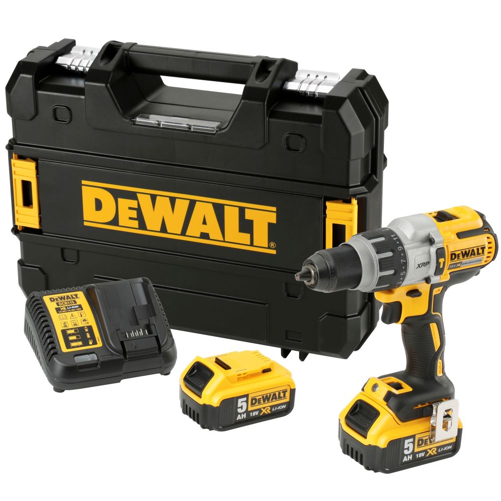 Аккумуляторная ударная дрель-шуруповерт DEWALT DCD996P2, 18 В, 2250 об/мин, 38250 уд/мин, с 2 АКБ 5 Ач и ЗУ, в кейсе TSTAK (DCD996P2-QW)