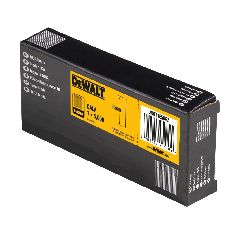 Гвозди для нейлера 18Ga, DeWALT DNBT1850GZ прямая шпилька, 1.25/50мм, 5000 шт/пач