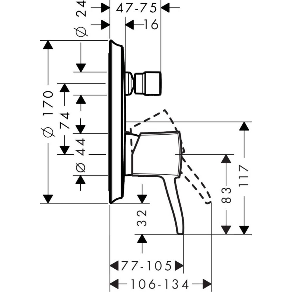 Внешняя часть смесителя для ванны hansgrohe Metropol Classic скрытого монтажа 31345090, хром/под золото