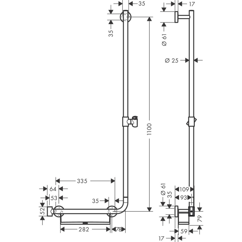 Душевая штанга hansgrohe Unica Comfort 110 см, правосторонняя 26404400, белый/хром