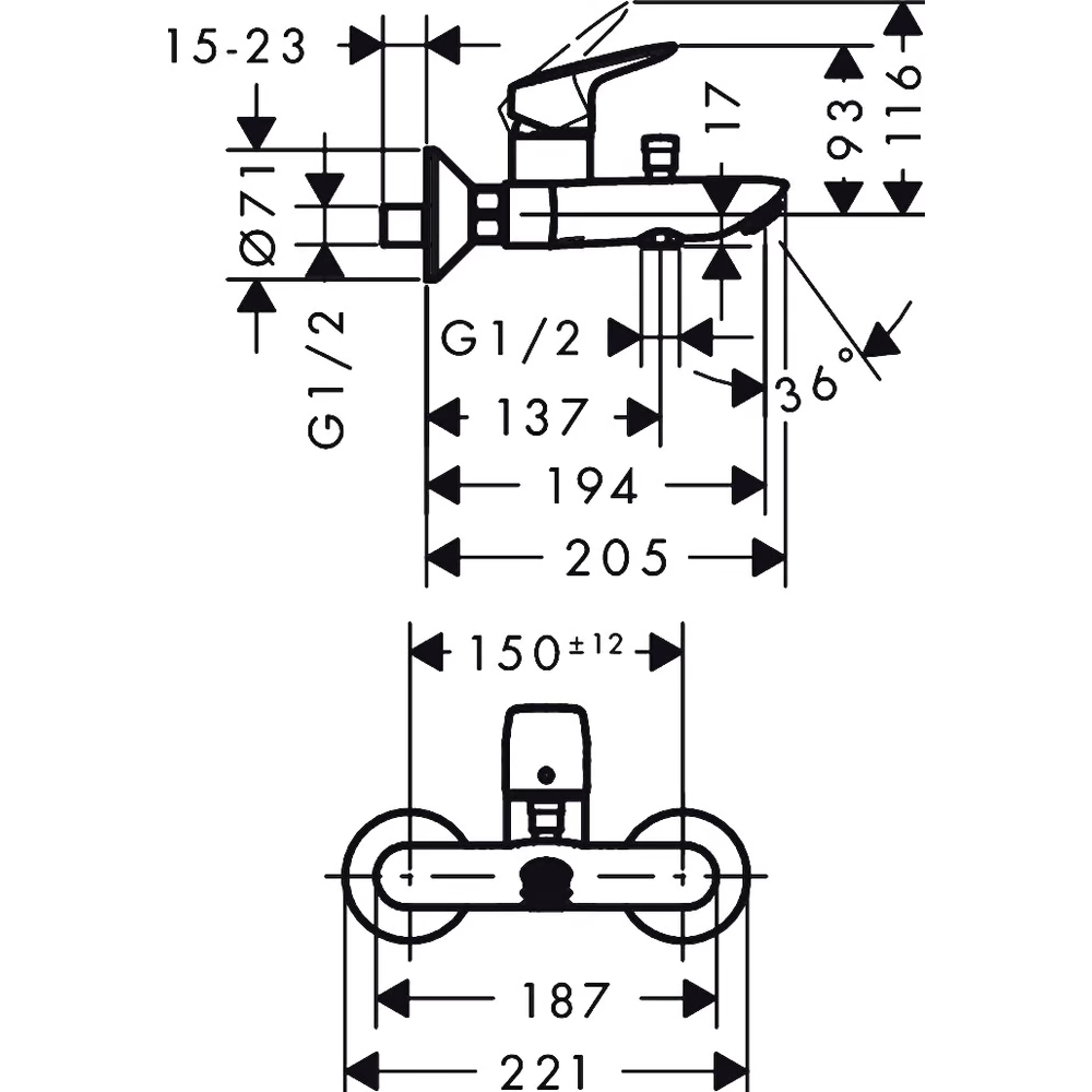 Смеситель для ванны hansgrohe Logis внешнего монтажа 71400000, хром