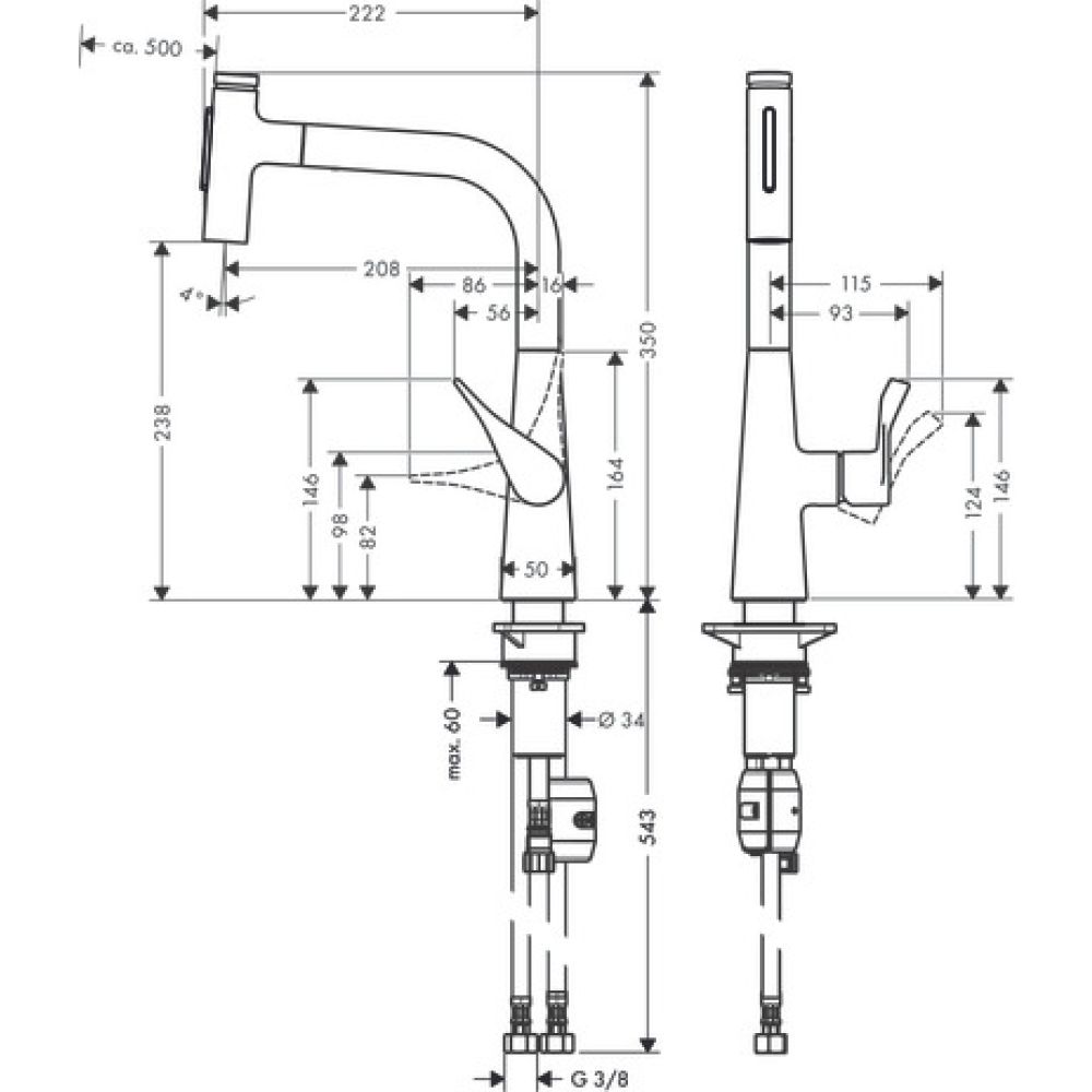 Смеситель для кухонной мойки hansgrohe Metris Select M71 240, с вытяжным душем 2jet 73822000, хром