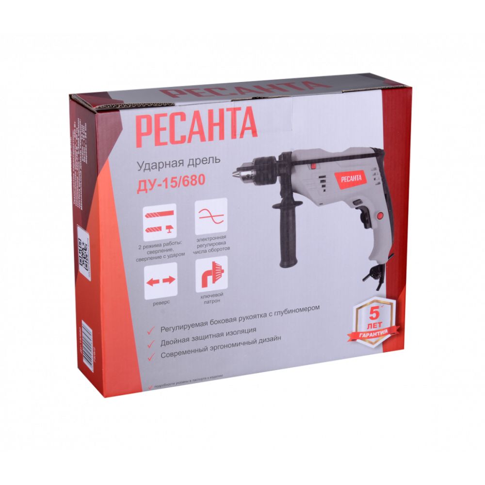 Ударная дрель Ресанта ДУ-15/680, 680 Вт, 3000 об/мин, 75/8/2