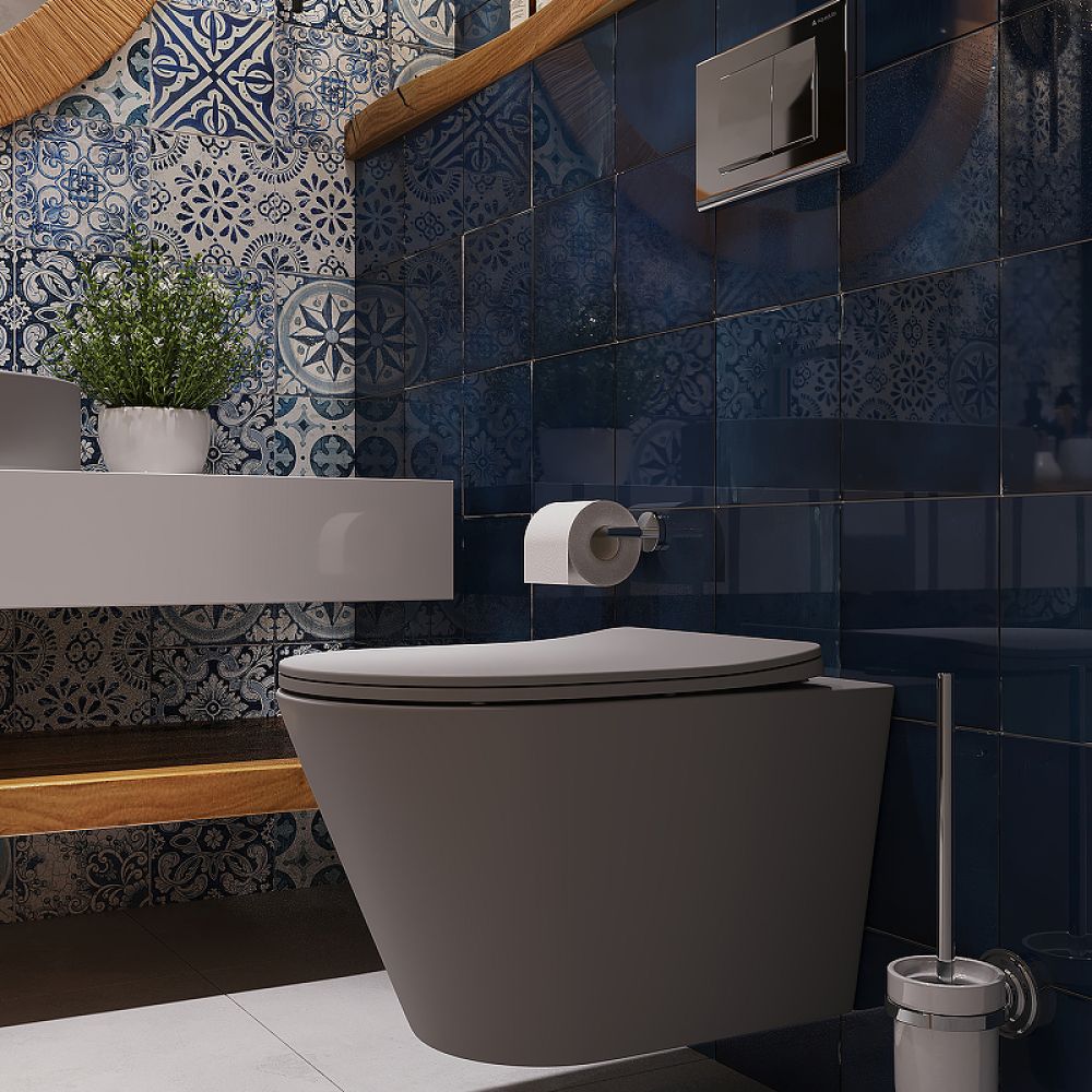 Унитаз подвесной Aqueduto CONE 525*360 безободковый, сиденье с микролифтом, серый матовый (CON0130)