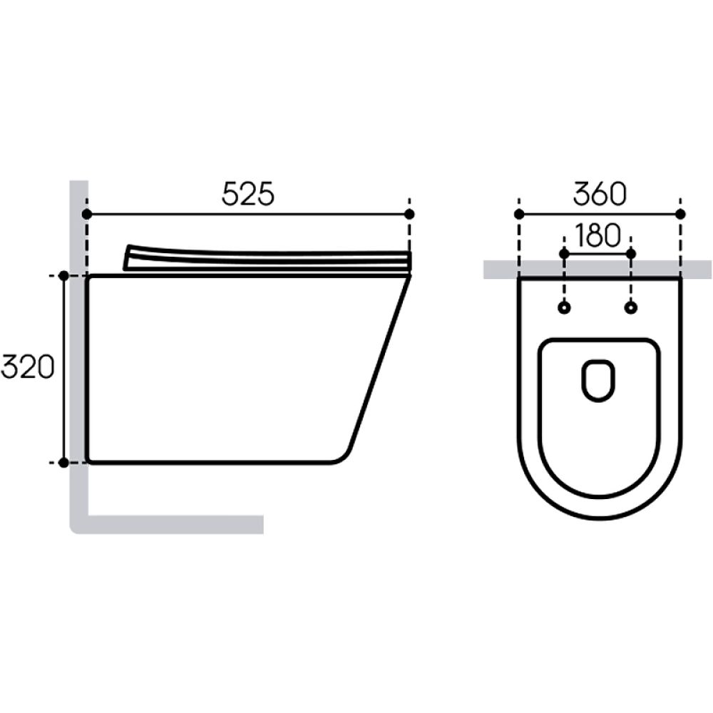 Унитаз подвесной Aqueduto CONE 525*360 безободковый, сиденье с микролифтом, серый матовый (CON0130)