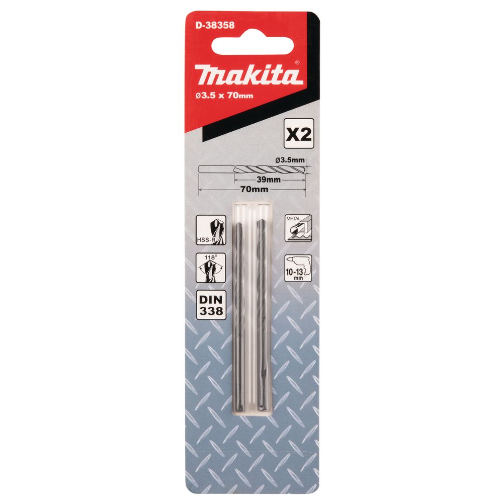 Сверло по металлу Makita HSS-R 3, 5х39x70, 2 шт., D-38358