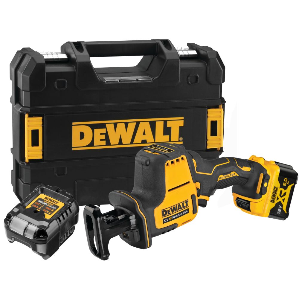 Аккумуляторная сабельная пила DEWALT DCS312L1T, 12 В, 2800 ход/мин, 16 мм, с АКБ 5 Ач и ЗУ, в кейсе TSTAK (DCS312L1NT-XJ)
