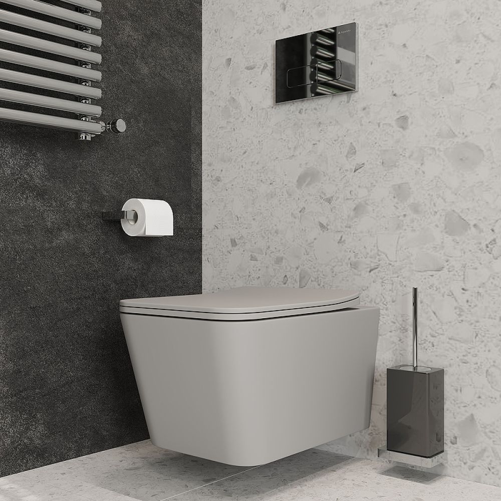 Унитаз подвесной Aqueduto MACIO 520*370 безободковый, сиденье с микролифтом, серый матовый (MAC0130)