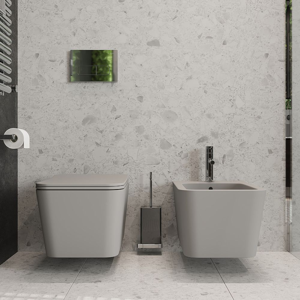 Унитаз подвесной Aqueduto MACIO 520*370 безободковый, сиденье с микролифтом, серый матовый (MAC0130)