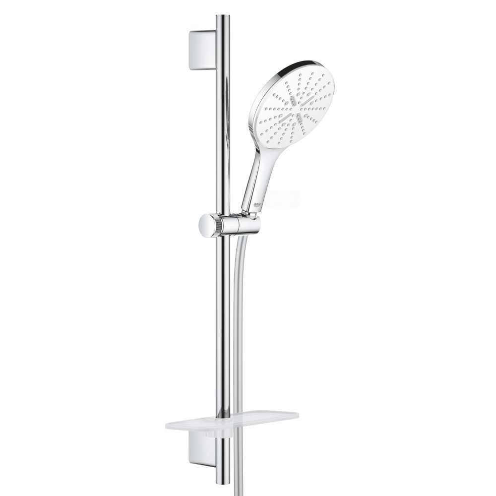 Душевой гарнитур GROHE Rainshower SmartActive 150 с мыльницей, 3 режима струи, душевая штанга 600 мм, 9,5 л/мин, белая луна (26592LS0)