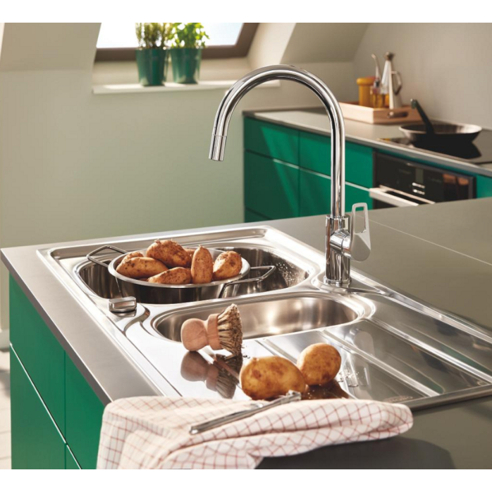 Мойка GROHE K200 60-S 96.5/50 1.5 оборачиваемая с корзинчатым вентилем, нержавеющая сталь (31564SD1)