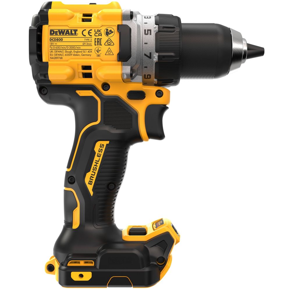 Аккумуляторная дрель-шуруповерт DEWALT DCD800D1T, 18 В, 2000 об/мин, с АКБ 2 Ач и ЗУ, в кейсе TSTAK (DCD800D1NT-XJ)