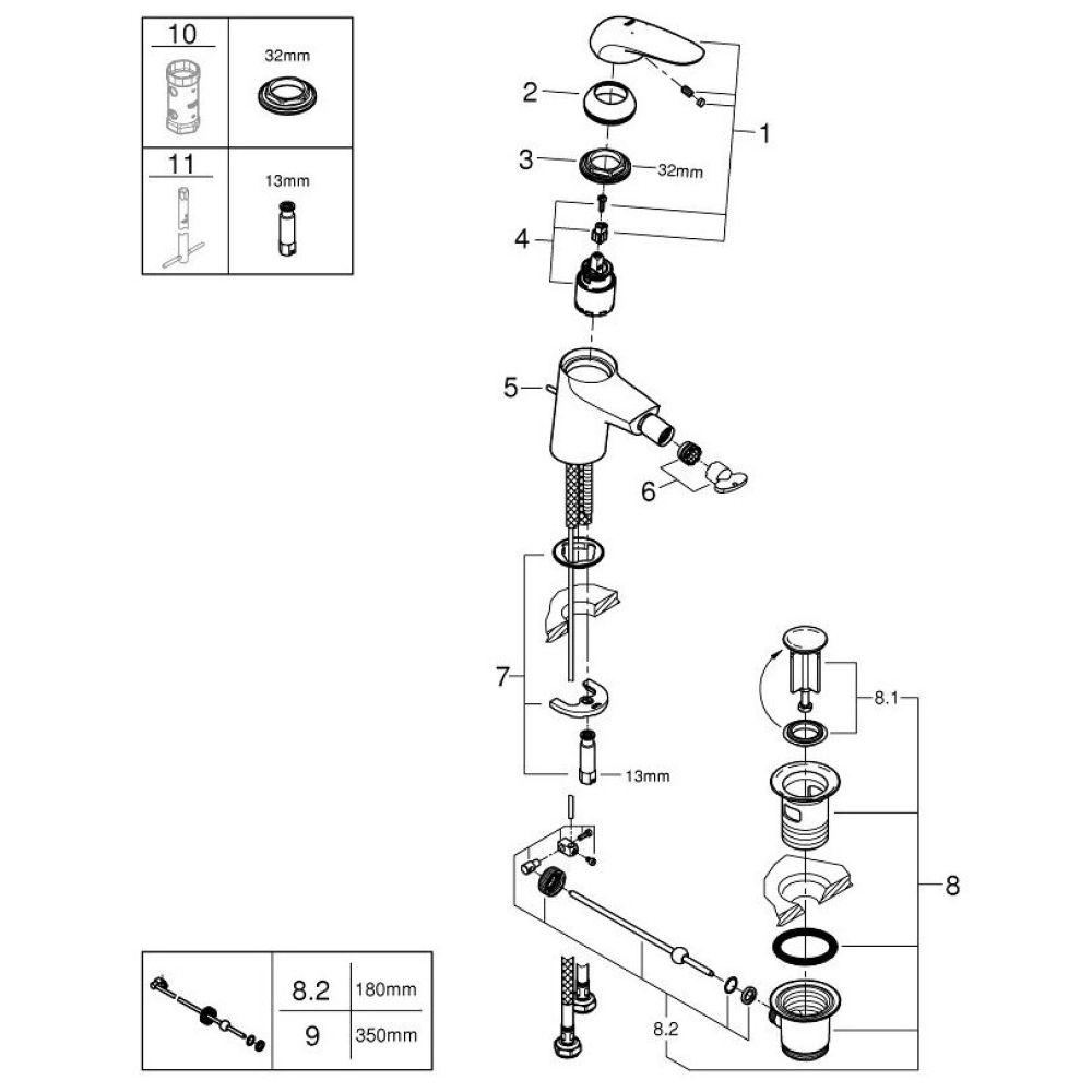 Смеситель для биде GROHE Eurostyle с донным клапаном, S-size, хром (23720003)