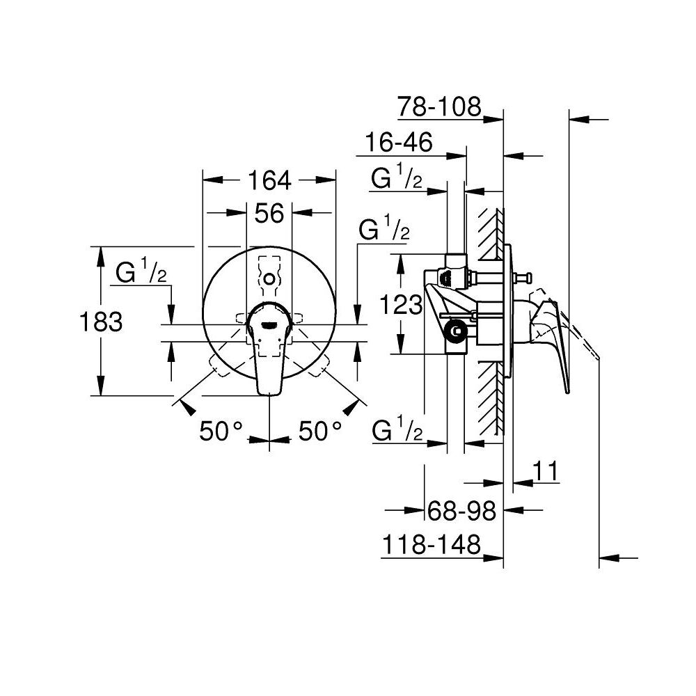 Смеситель для ванны GROHE BauFlow в комплекте с монтажной , хром (29113000)