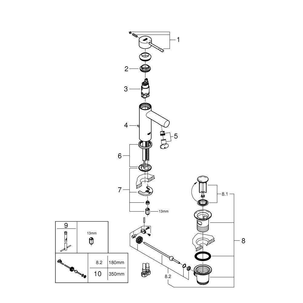 Смеситель для раковины GROHE Essence с донным клапаном, S-size, хром (32898001)