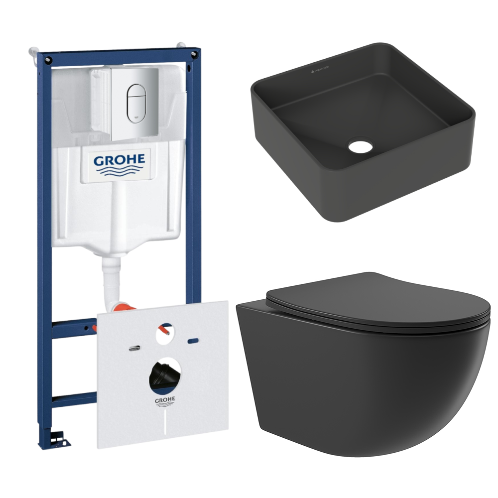 Комплект инсталляции GROHE Rapid SL NW0145/S с унитазом Aqueduto OVO OVOT2140 и раковиной Aqueduto ESPIRAL ESP0340 (NW0586)