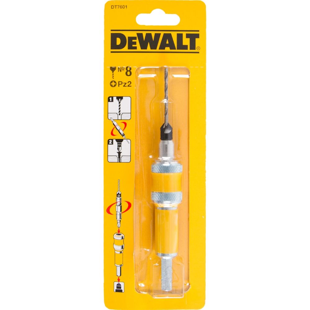 Быстросменный узел DEWALT DT7601, хвостовик, бита Pz2, пилотное сверло с зенкером для шурупов толщиной 4 мм, Flip&Drive
