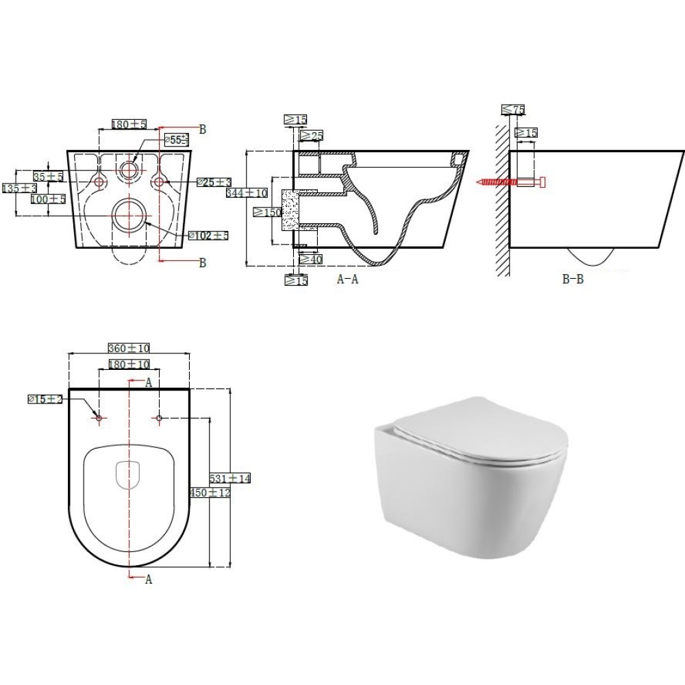 Унитаз Aquatek БЕТТА подвесной с сиденьем с микролифтом, белый AQ1253W-00