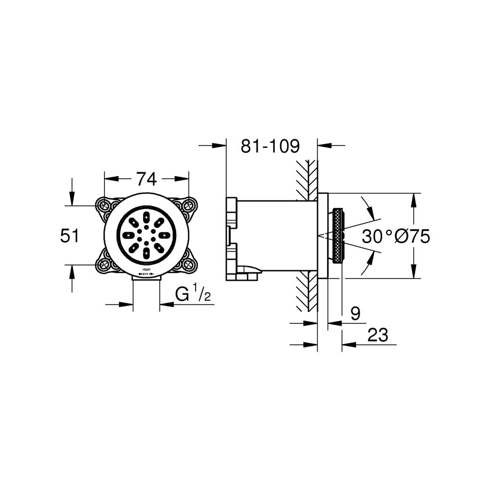 Боковой душ GROHE Rainshower Aqua, круглый, 2 режима струи, суперсталь (26801DC0)