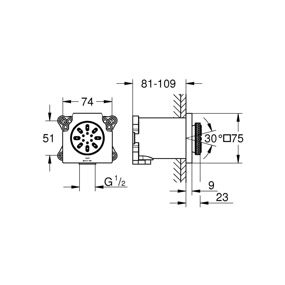 Боковой душ GROHE Rainshower Aqua, квадратный, 2 режима струи, теплый закат матовый (26802DL0)