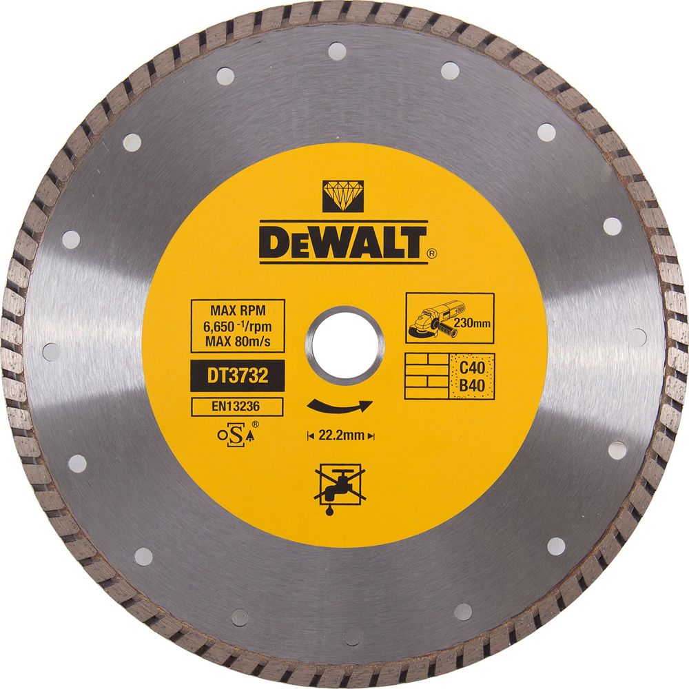 Диск алмазный отрезной DEWALT DT3732, Turbo, (230 x 22.2 мм) для угловой шлифмашины