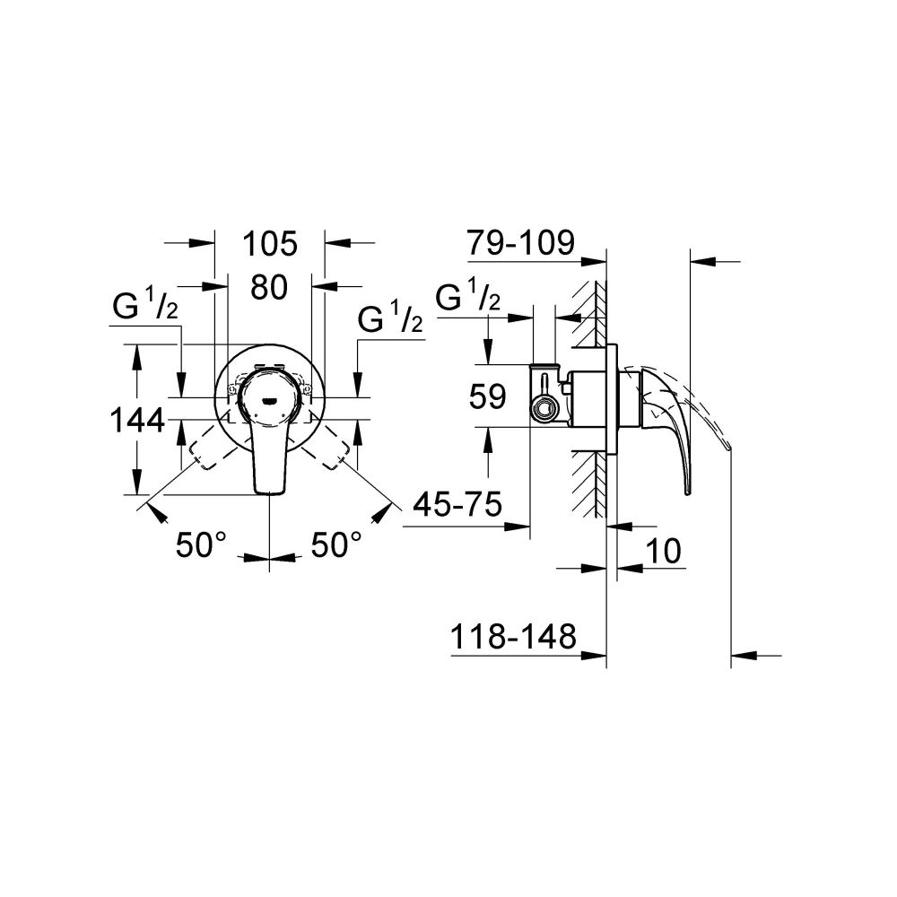 Готовый комплект для гигиенического душа скрытого монтажа GROHE BauCurve, хром (NH0002)