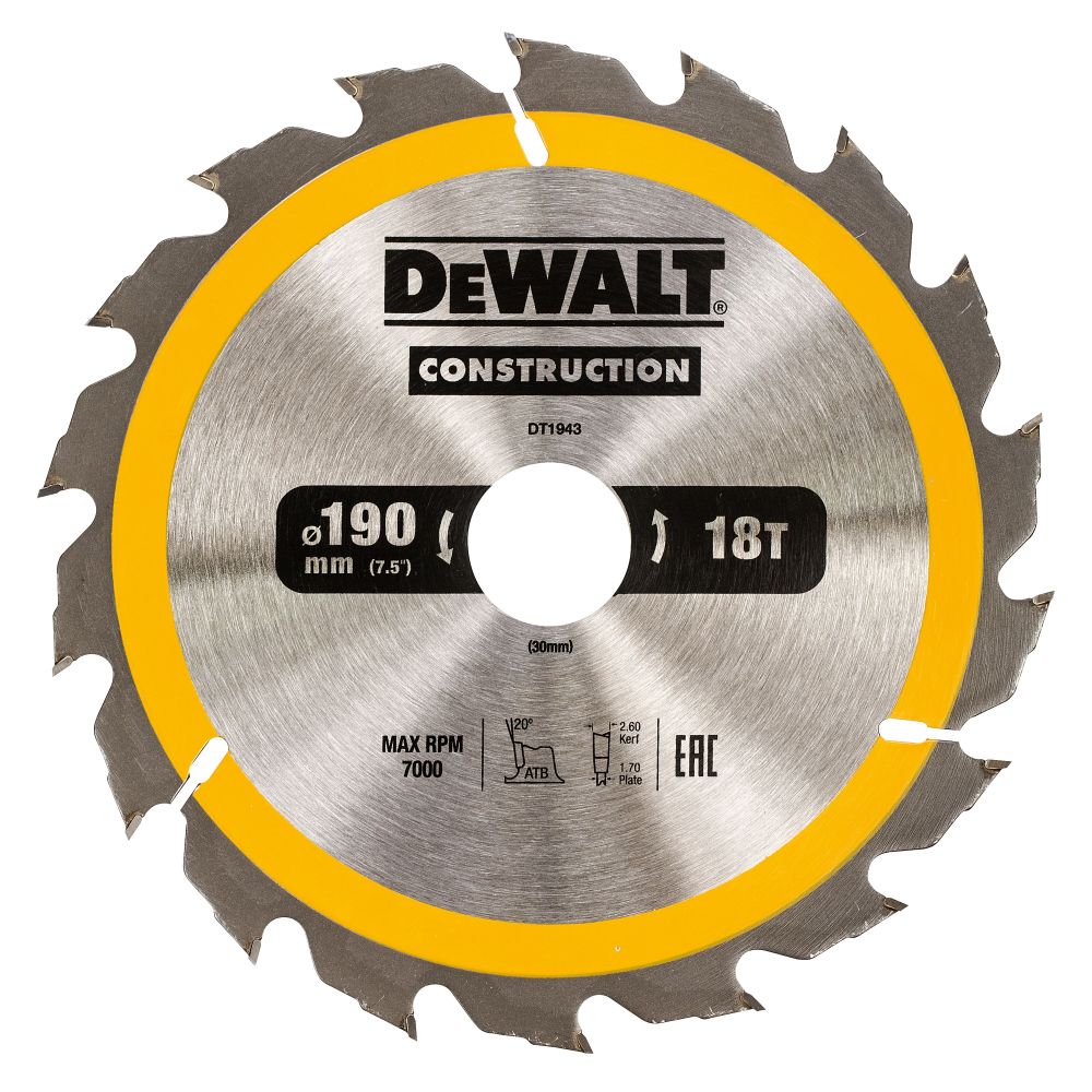 Диск пильный по дереву DEWALT CONSTRUCTION, 190х30х1.7 мм (DT1943-QZ)