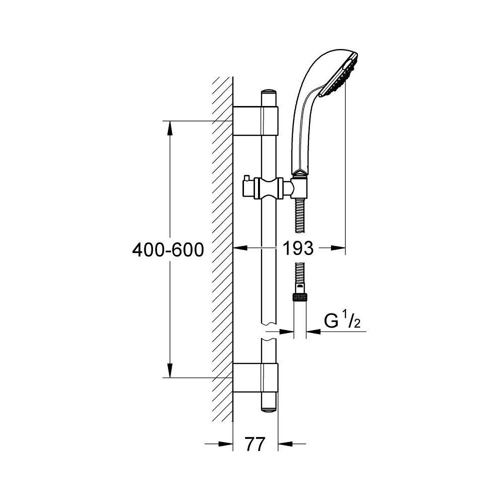 Душевой гарнитур GROHE Relexa Massage 100, 4 режима струи, душевая штанга 600 мм, 7.5 л/мин, хром (28945000)