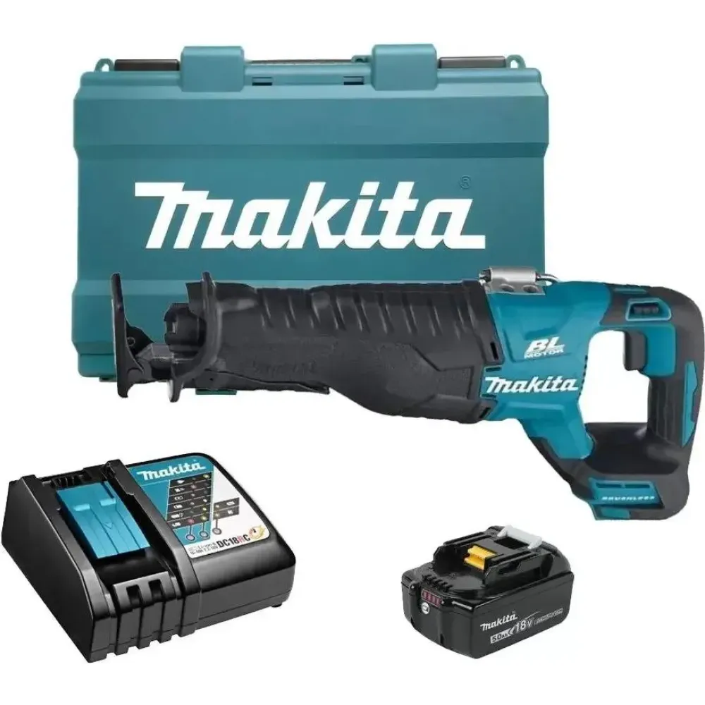 Аккумуляторная сабельная пила Makita DJR187RT, 18 В, 3000 ход/мин, 32 мм, с АКБ 5 Ач и ЗУ, в кейсе