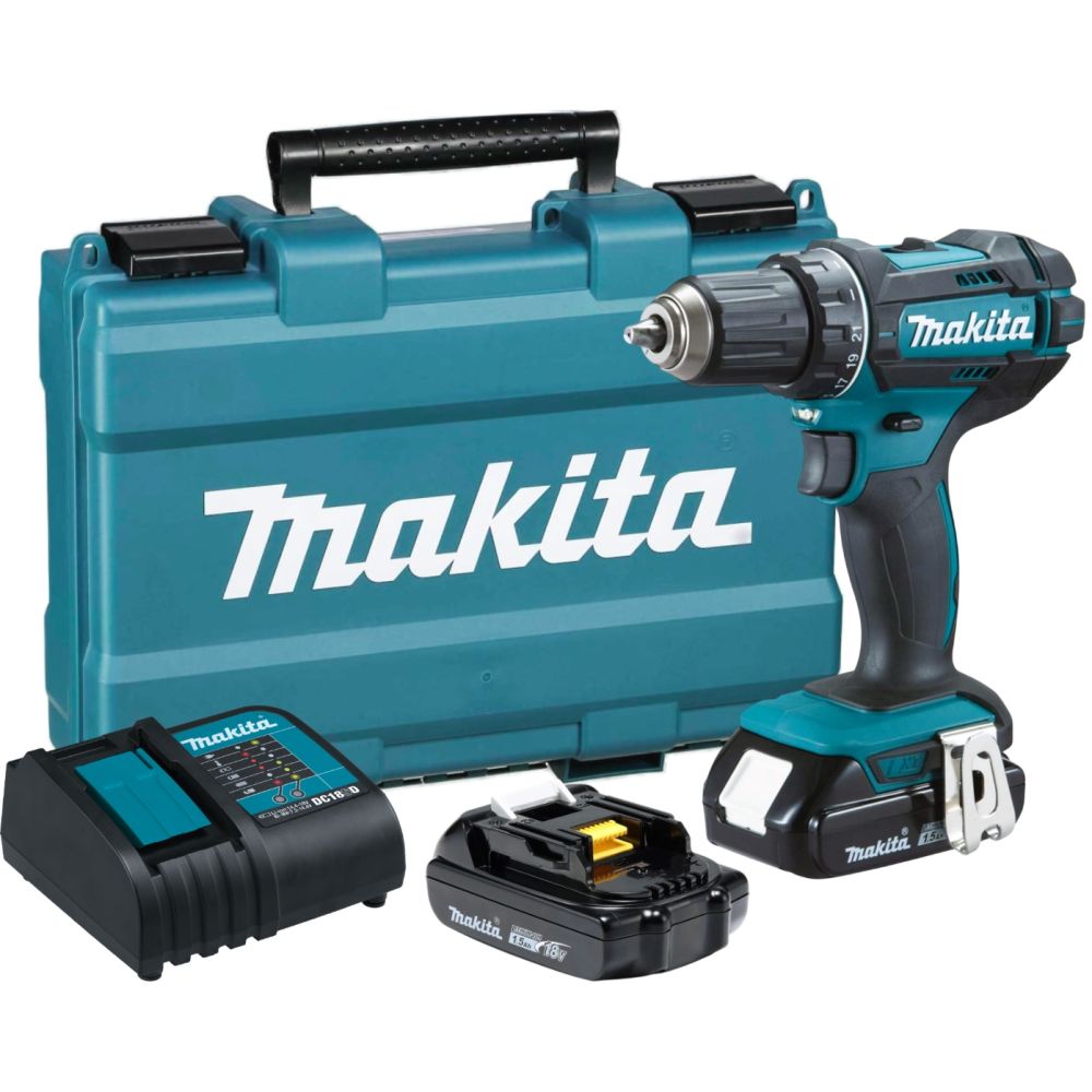 Аккумуляторная дрель-шуруповерт Makita DDF482SYE, 18 В, 1900 об/мин, с 2 АКБ 1.5 Ач и ЗУ, в кейсе