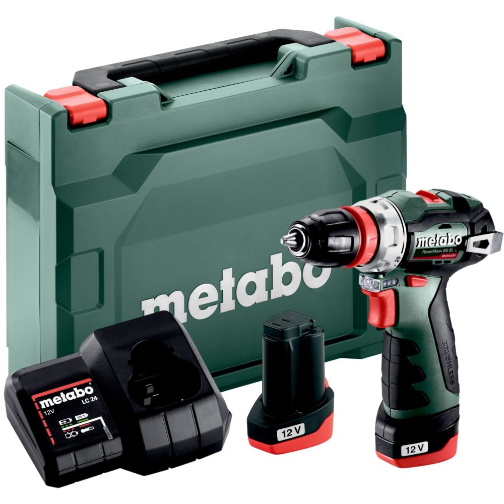 Аккумуляторная дрель-шуруповерт Metabo PowerMaxx BS 12 BL Q, 12 В, 1500 об/мин, с 2 АКБ 2 Ач и ЗУ, в кейсе (601749500)