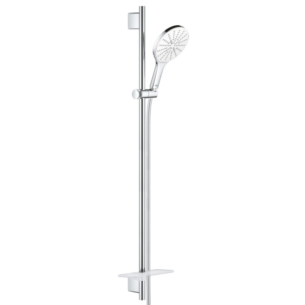 Душевой гарнитур GROHE Rainshower SmartActive 150 с мыльницей, 3 режима струи, душевая штанга 900 мм, 9,5 л/мин, белая луна (26594LS0)