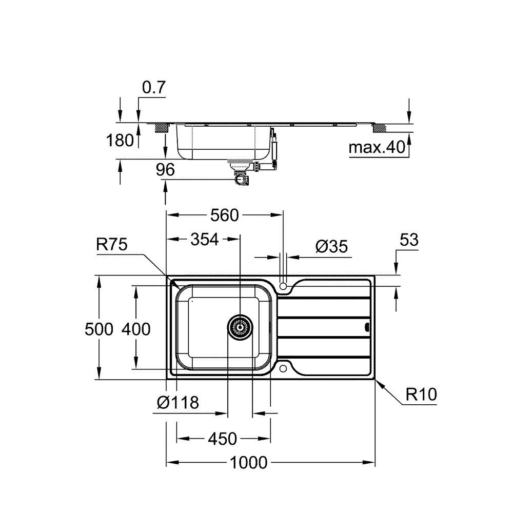Мойка из нержавеющей стали с корзинчатым вентилем GROHE K500, 100/50 (31563SD1)