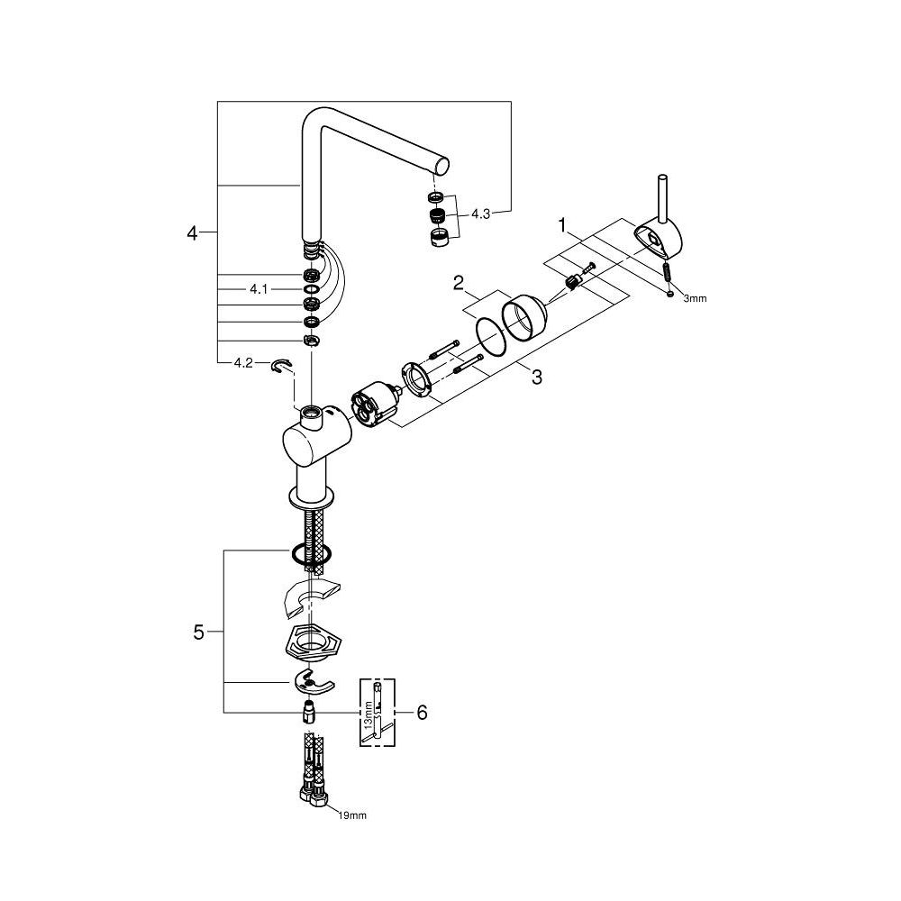 Смеситель для кухни GROHE Minta с поворотным L-изливом, хром (31375000)