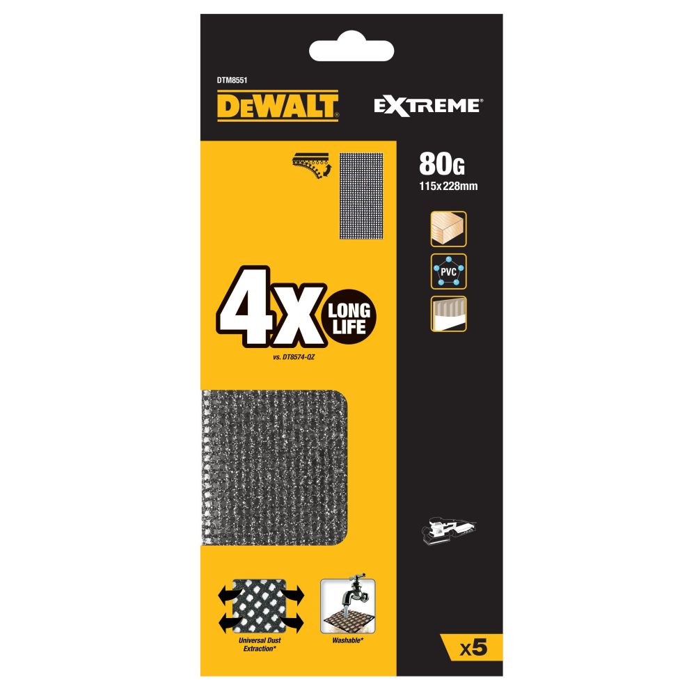 Сетчатый шлифлист DEWALT DTM8551, 115х228 мм, 80G, 5 шт. (DTM8551-QZ)